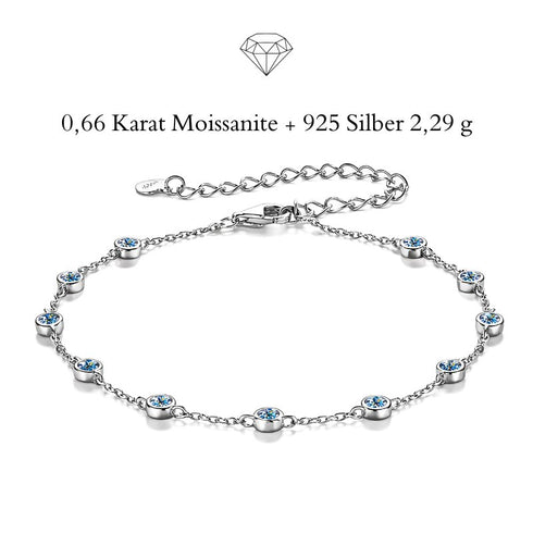 CELESTA Damenarmband mit 0,66 Karat Moissanit aus 925 Sterling Silber, filigrane Kette mit funkelnden Edelsteinen und gravierbarem Herzanhänger