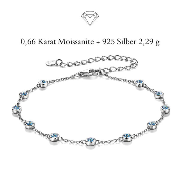 CELESTA Damenarmband mit 0,66 Karat Moissanit aus 925 Sterling Silber, filigrane Kette mit funkelnden Edelsteinen und gravierbarem Herzanhänger