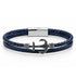 UNIQAL CORSICA Lederarmband in Dunkelblau mit silbernem Edelstahlanker, geflochtenem Leder und gravierbarem Magnetverschluss.