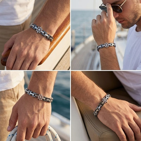 UNIQAL CORSO SILBER Edelstahl Armband als Collage mit verschiedenen Perspektiven am Handgelenk in silbernem Design