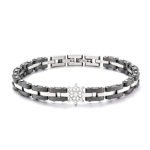 UNIQAL CORSO SILBER Edelstahl Armband mit maritimem Steuerrad in Silber auf weißem Hintergrund