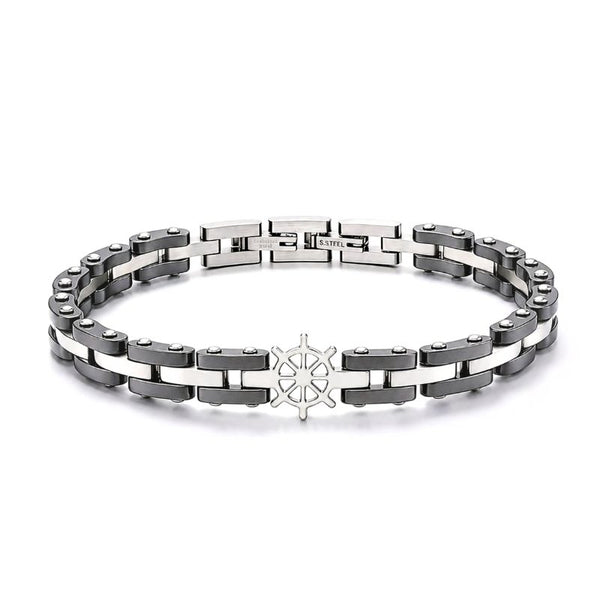 UNIQAL CORSO SILBER Edelstahl Armband mit maritimem Steuerrad in Silber auf weißem Hintergrund
