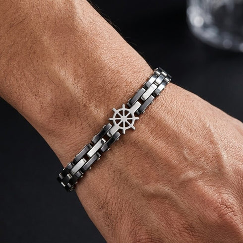 UNIQAL CORSO SILBER Herren Armband am Handgelenk – silbernes Edelstahl Armband mit maritimem Steuerrad