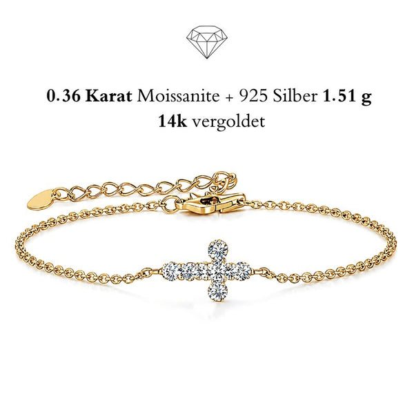 UNIQAL CRISTELLA Kreuzarmband mit 14K Vergoldung und funkelndem Moissanit Besatz
