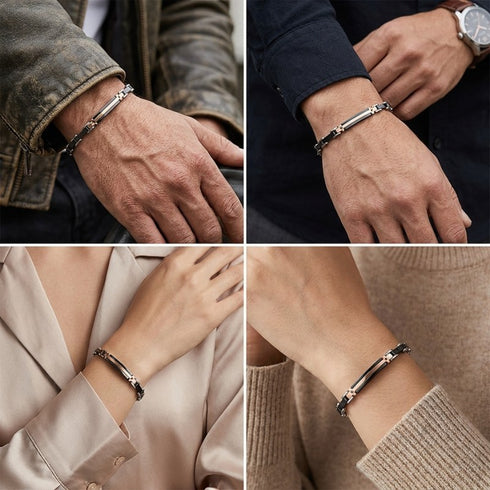 UNIQAL CROCE exklusiver Handschmuck kombiniert mit Businesskleidung und Casual Looks für einen modernen luxuriösen Auftritt im Alltag