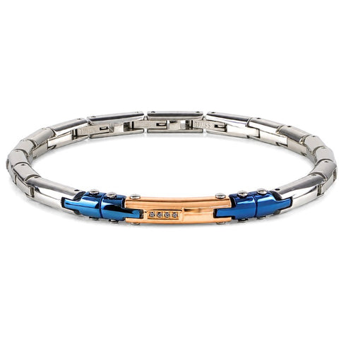UNIQAL DANTE Edelstahl Armband Blau mit Zirkonia – eleganter Herrenschmuck aus 316L Edelstahl für Business und Freizeit.