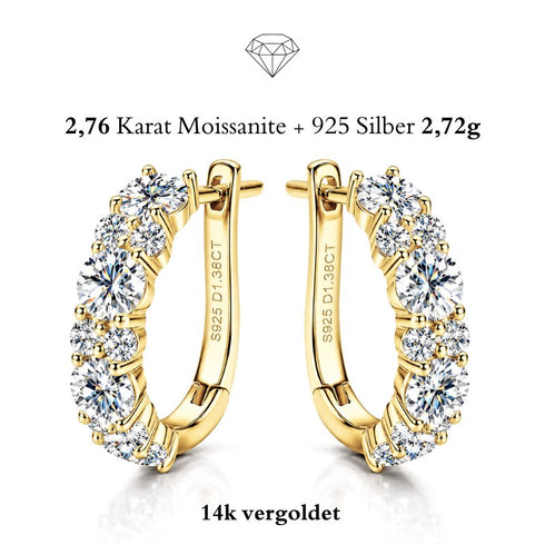 UNIQAL DIAMORA GOLD elegante Ohrringe mit warmer Goldoptik, 2,76 Karat Steinbesatz und sichtbarer russischer Clip-On Schließe