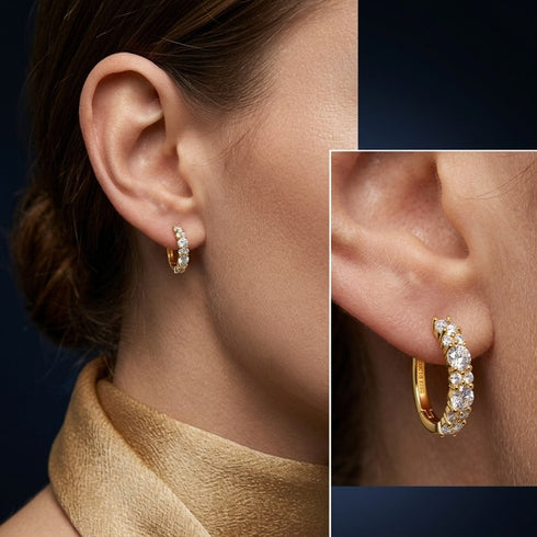UNIQAL DIAMORA GOLD am Ohr getragen mit edlem Glanz und femininem Styling für elegante Anlässe