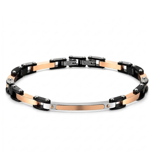 UNIQAL ENZO KERAMIK ROSEGOLD Designerarmband mit schwarzer Keramik, Roségold-Akzenten und sportlich-eleganter Ausstrahlung.