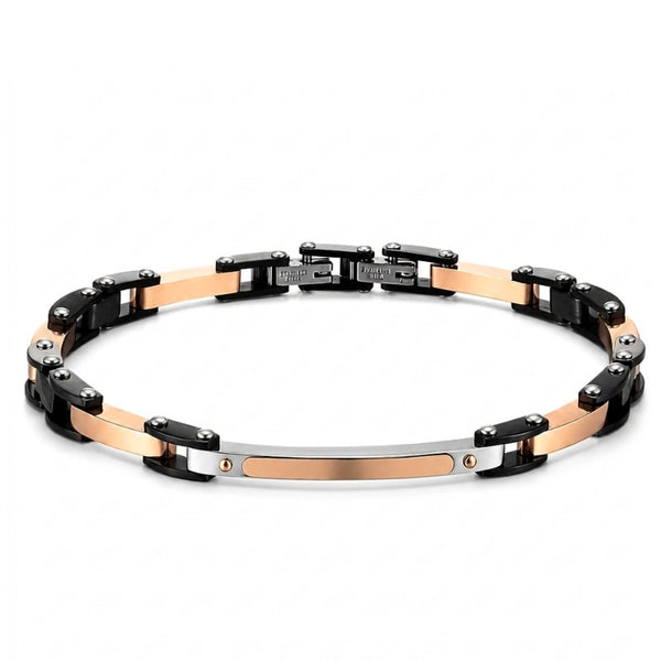 UNIQAL ENZO KERAMIK ROSEGOLD Designerarmband mit schwarzer Keramik, Roségold-Akzenten und sportlich-eleganter Ausstrahlung.