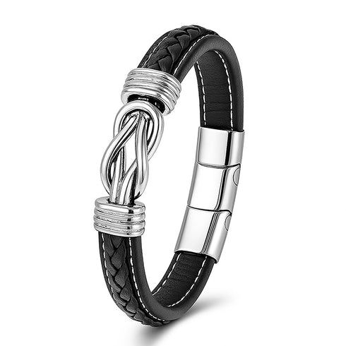 Personalisierbares Infinity-Armband aus Leder & Edelstahl – mit Gravur-Option, Magnetverschluss und moderner Note für Männer.