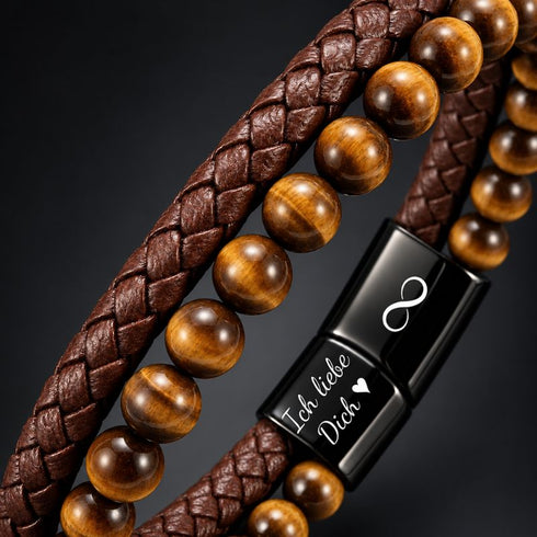 Uniqal EYE OF THE TIGER Armband mit Gravur – persönliches Geschenk für Partner, Freund oder Ehemann mit individueller Liebesbotschaft