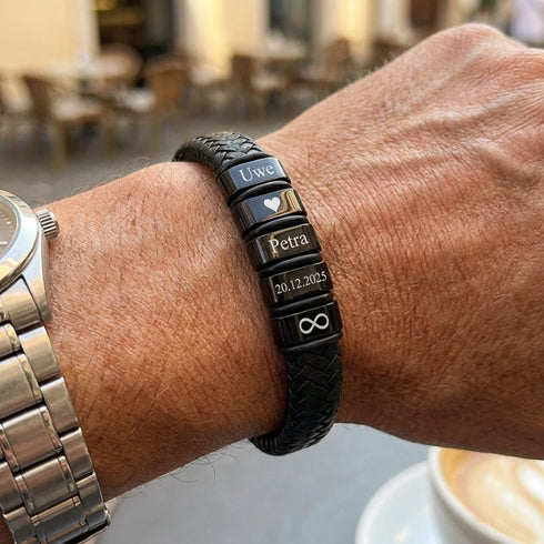 Schwarze Lederstruktur FAMILY PORTRAIT Matt geflochtene Oberfläche aus Echtleder mit zeitloser Wirkung