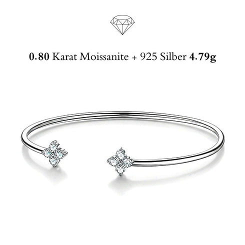 UNIQAL FELICIA Armreif aus 925 Sterling Silber mit vierblättrigem Kleeblatt aus Moissanit – elegantes Glücksarmband mit 0,80 Karat.