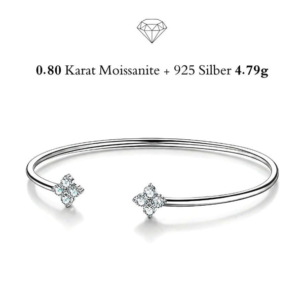 UNIQAL FELICIA Armreif aus 925 Sterling Silber mit vierblättrigem Kleeblatt aus Moissanit – elegantes Glücksarmband mit 0,80 Karat.
