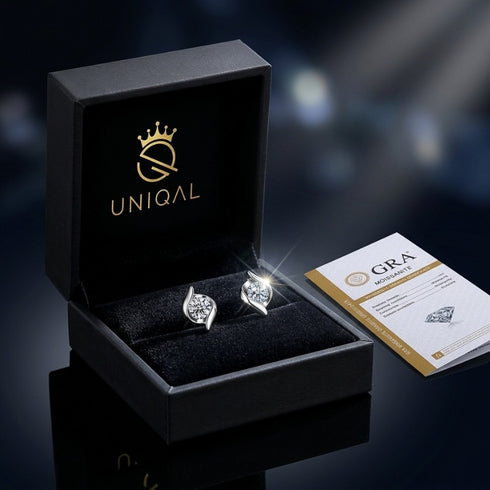 Uniqal FIORA Moissanit Ohrringe in luxuriöser Geschenkbox inklusive GRA Zertifikat und Premium Verpackung