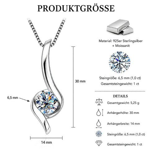 UNIQAL FLAMELLA KETTE Produktdarstellung mit 30 mm Anhänger, 1 Karat Stein und präziser Verarbeitung aus Silber.
