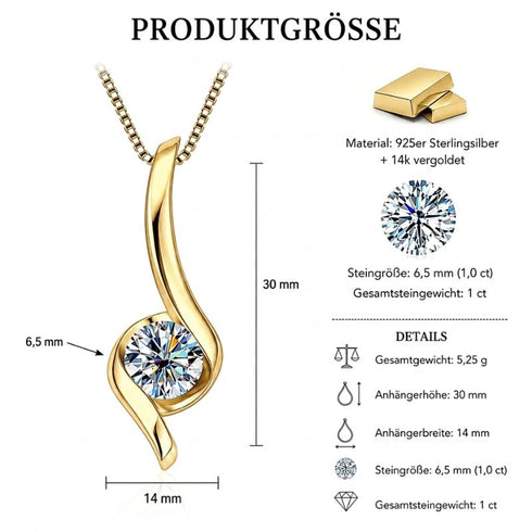 UNIQAL FLAMELLA Produktübersicht mit 14K Vergoldung, GRA Zertifikat und brillantem Edelstein