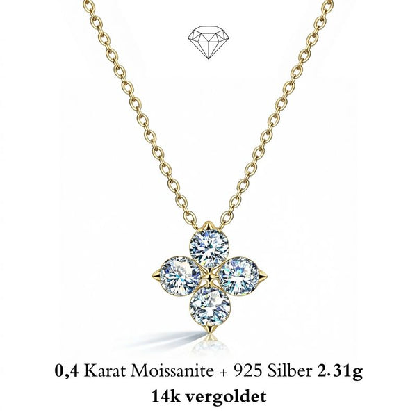 UNIQAL florale Moissanit Blütenkette mit 14K Vergoldung und brillantem Diamant Look