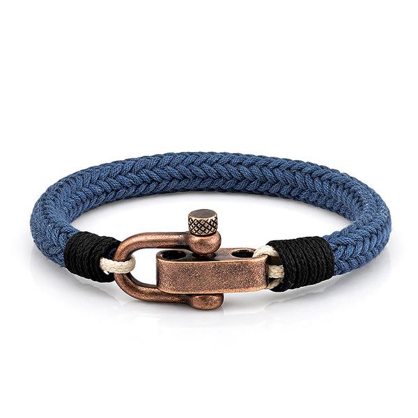 UNIQAL maritimes Armband FLORIN aus hochwertigem Segelseil in Dunkelblau mit Vintage Marine Verschluss und Gravur Initialen