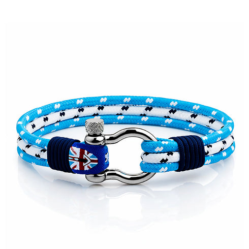 Uniqal FLUNDER maritimes Armband aus türkisblau-weißem Segeltau in klarer Studioansicht mit nautischem Stil