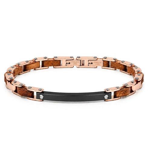 UNIQAL FORTE HOLZ ROSEGOLD Designerarmband aus Edelstahl und Naturholz im italienischen Stil mit exklusiver Roségold-Optik.