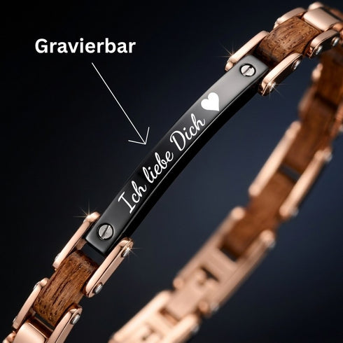 UNIQAL FORTE HOLZ ROSEGOLD personalisierbares Armband mit individueller Gravur für einzigartige Erinnerungen und besondere Menschen.