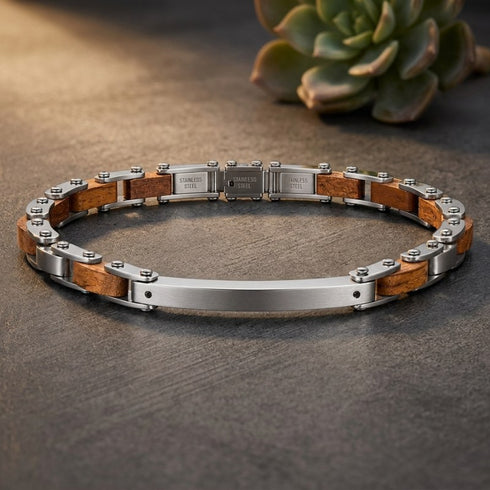UNIQAL FORTE HOLZ SILBER Designerarmband mit Edelstahl, echtem Holz und italienischer Eleganz für zeitlosen Stil.