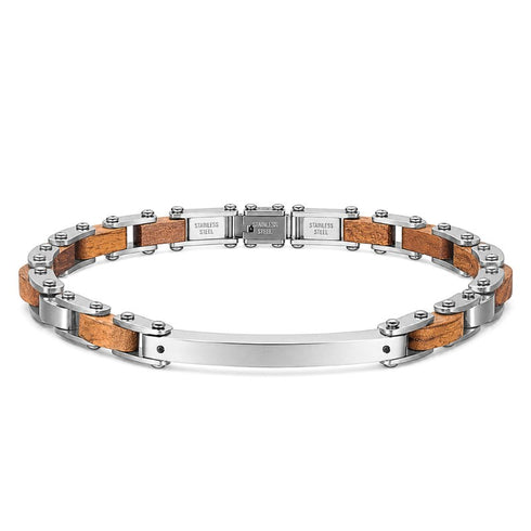 UNIQAL FORTE HOLZ SILBER gravierbares Armband aus Edelstahl und Naturholz mit klarer Linienführung für stilvolle Looks.