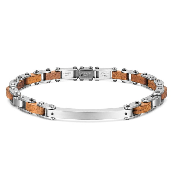 UNIQAL FORTE HOLZ SILBER gravierbares Armband aus Edelstahl und Naturholz mit klarer Linienführung für stilvolle Looks.