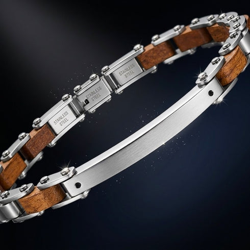 UNIQAL FORTE HOLZ SILBER mit präzisem Edelstahlverschluss, technischer Verarbeitung und hochwertiger Materialkombination.