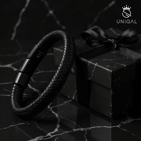 Uniqal Black Panther Armband mit exklusiver Geschenkbox – luxuriöse Verpackung für hochwertige Lederarmbänder. Perfekte Wahl als Geschenk zum Geburtstag, Jubiläum oder Weihnachten für stilvolle Männer.