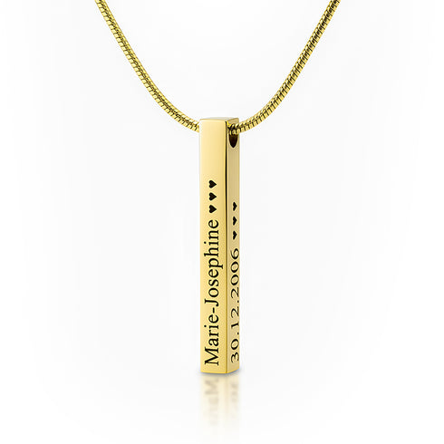 Uniqal goldene Säulen Namenskette aus Edelstahl mit individueller Gravur, klares Premium Design mit persönlicher Bedeutung