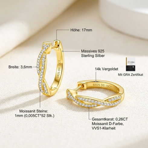 UNIQAL INFINIA GOLD Übersicht mit 925 Sterling Silber, 14K Vergoldung, D-Farblos, VVS1 Reinheit und 52 Moissanit-Steinen