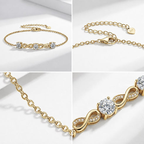 UNIQAL vergoldetes Infinity Armband mit verstellbarer Passform und gravierbarem Herz Anhänger