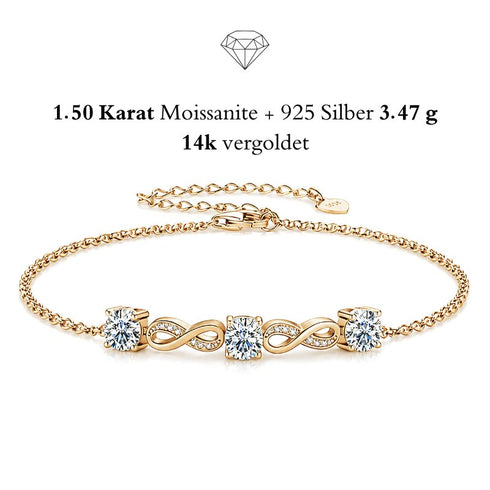 UNIQAL Infinity Armband mit 14K Vergoldung und drei strahlenden Moissanit Solitär Steinen