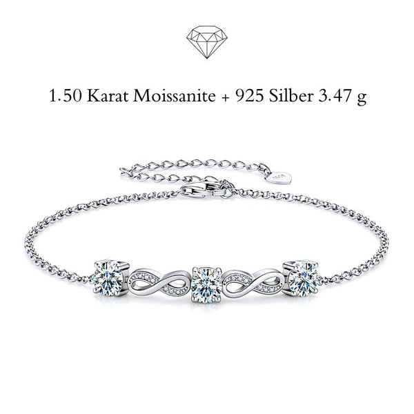 Infinity Damenarmband mit 1,50 Karat Moissanit aus 925 Sterling Silber, elegantes Schmuckdesign mit funkelnden Edelsteinen und zeitloser Form