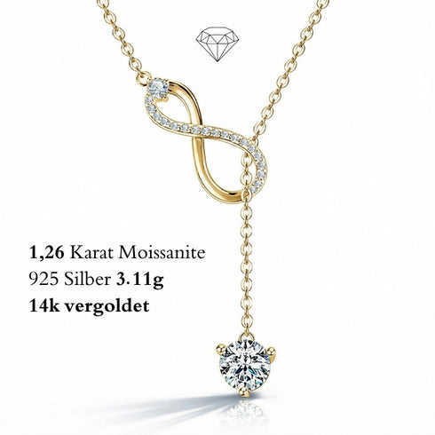 UNIQAL Infinity Collier mit 14K Vergoldung und strahlendem Moissanit Solitär im Diamant Look