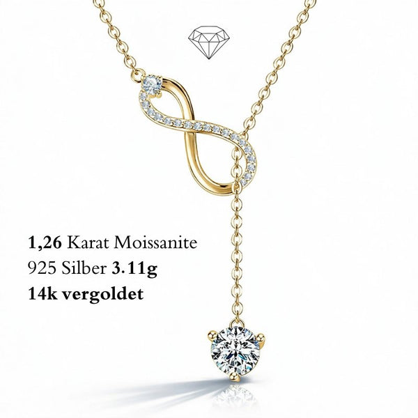 UNIQAL Infinity Collier mit 14K Vergoldung und strahlendem Moissanit Solitär im Diamant Look