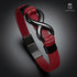 Nahaufnahme von rotem Leder und schwarzem Infinity Element am INFINITY RED Armband von Uniqal