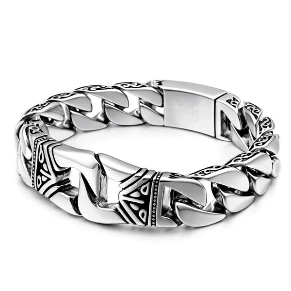 INVASION Cuban Link Kette massiv – 18mm breit 153g schwer Edelstahl Herrenarmband Uniqal