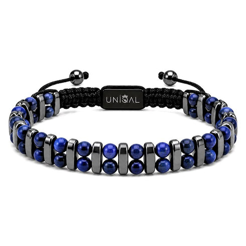 UNIQAL LAPIS LAZULI DUO Armband mit doppelreihigen Lapislazuli-Perlen und polierten Edelstahl-Elementen