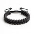 Uniqal zweireihiges Lavasteinarmband 6 mm – schwarzer Naturstein, verstellbarer Makramee-Verschluss, gravierbares Element
