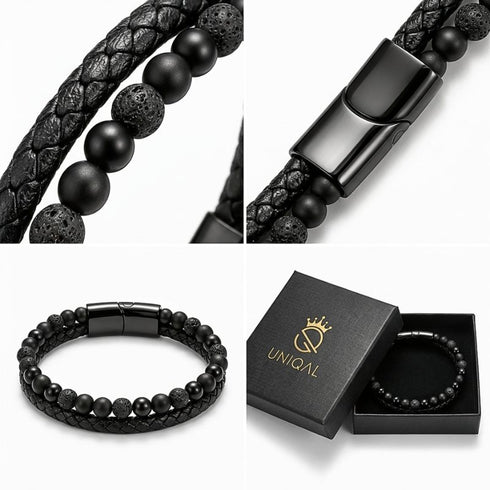 LAVA PASSION von Uniqal mit stabilem Magnetverschluss und Verlängerung, komfortables Lederdesign kombiniert mit Lavastein Elementen für modernes Styling