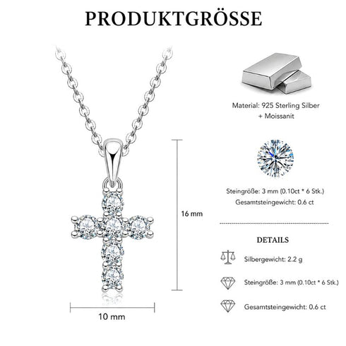 UNIQAL LUMICROSS KETTE Produktgröße mit Kreuzform, präzise gesetzten Steinen, 0,60 Karat Gesamtgewicht und eleganter Proportion.