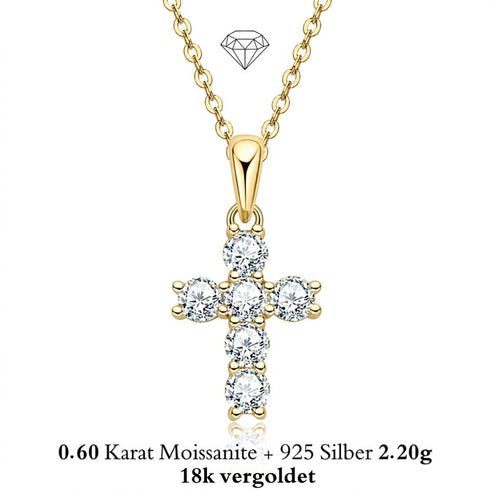UNIQAL LUMICROSS Kreuzkette mit Moissanit und 14K Vergoldung