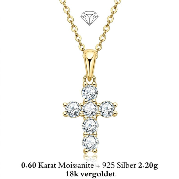UNIQAL LUMICROSS Kreuzkette mit Moissanit und 14K Vergoldung