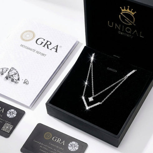 Uniqal LUXE V Halskette mit GRA Zertifikat und Luxus Etui für hochwertigen Moissanit Schmuck