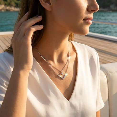Uniqal LUXE V Damenkette als stilvoller Layering Schmuck mit feinem Pavé Funkeln
