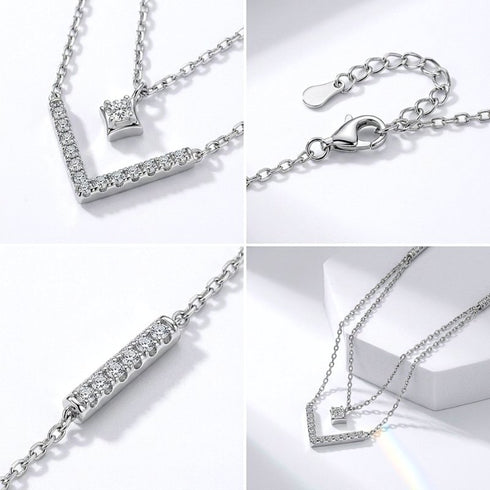 Detailaufnahme der Uniqal LUXE V Kette mit Pavé Besatz und schwebendem Solitär Edelstein
